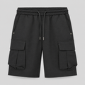 Black Utility Pleated Cargo Shorts