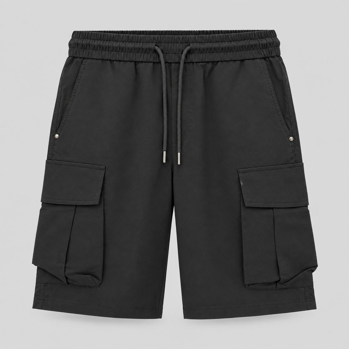 Black Utility Pleated Cargo Shorts