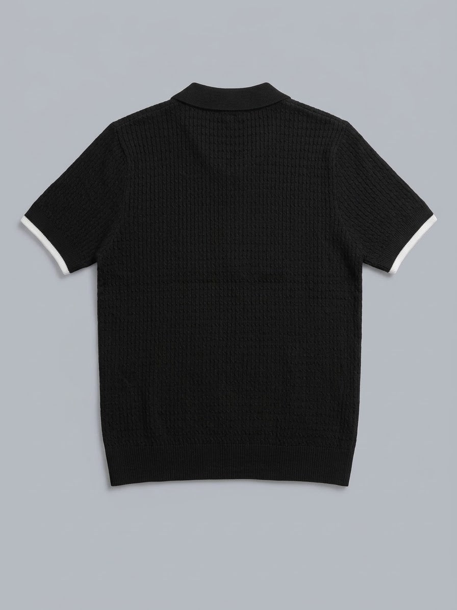 Onyx Noir Textured Knitted Zip Polo