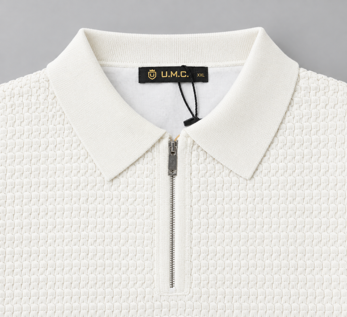 Alabaster Ivory Textured Knitted Zip Polo