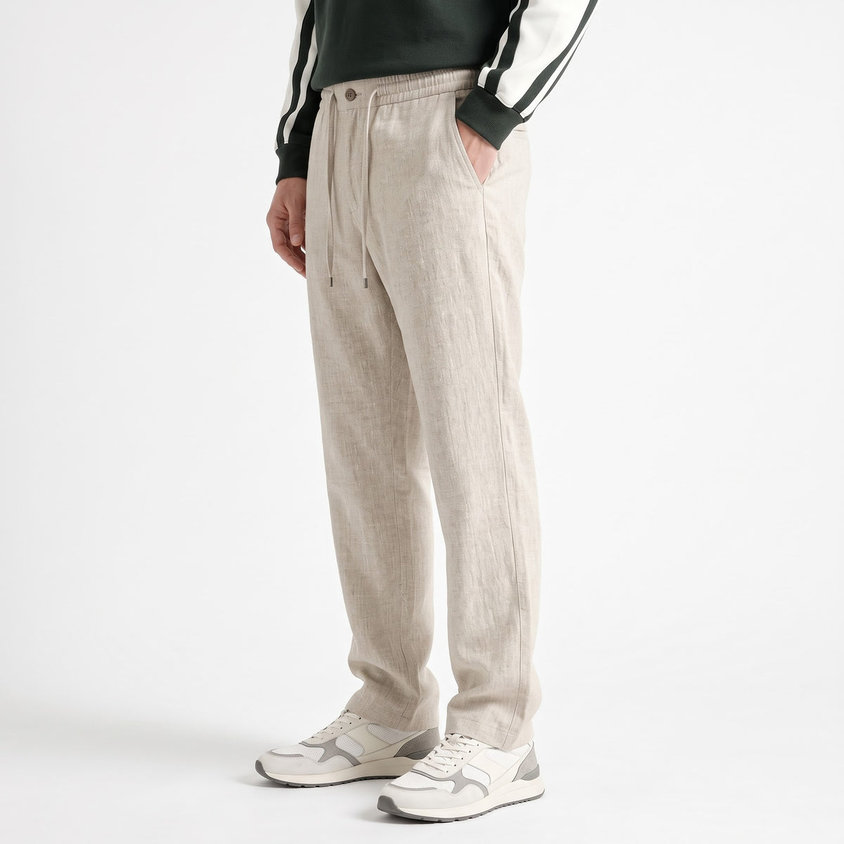 Oat meal Textured Linen Pants