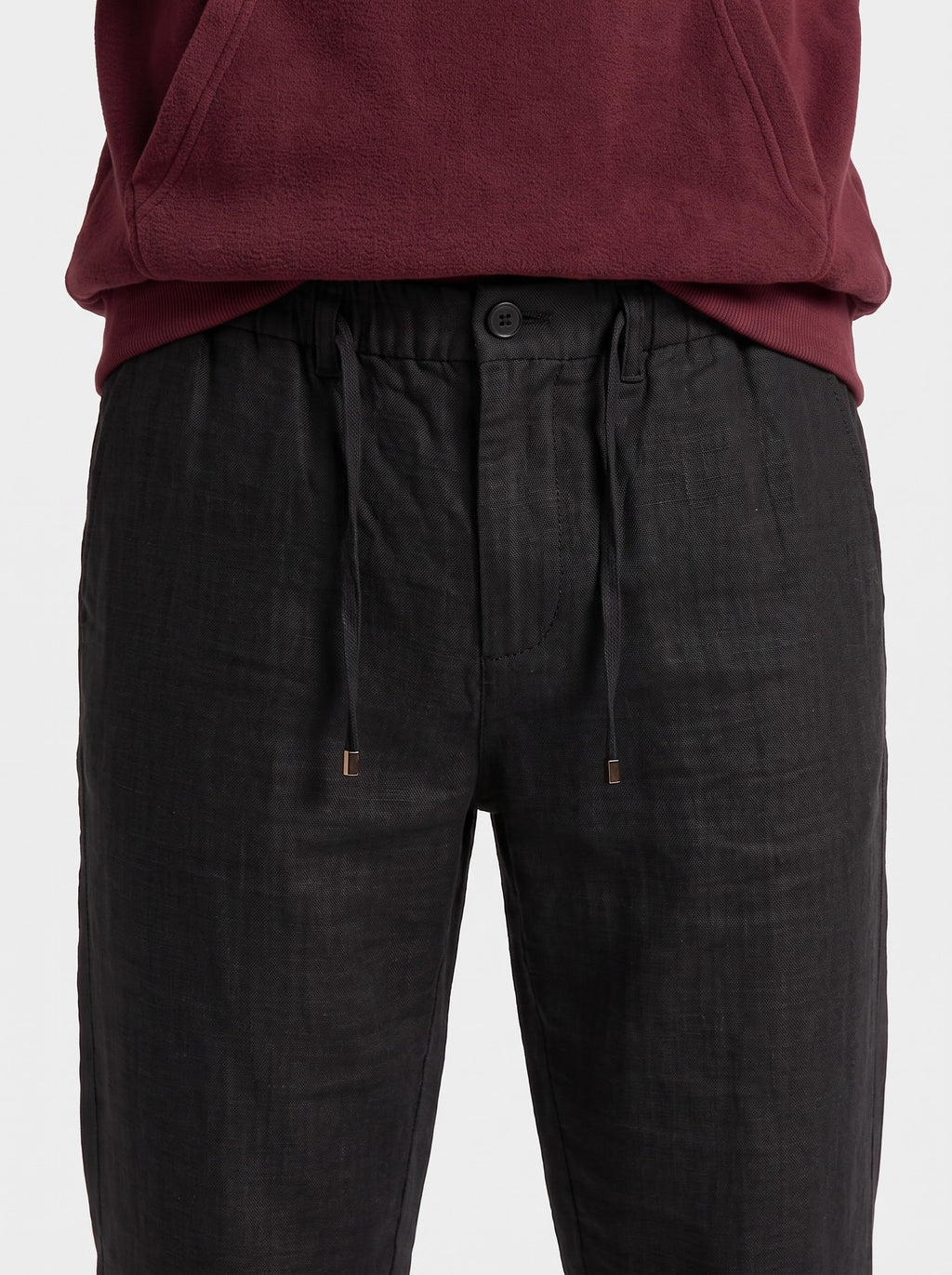 Black Textured Linen Pants