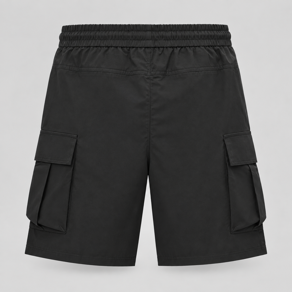 Black Utility Pleated Cargo Shorts