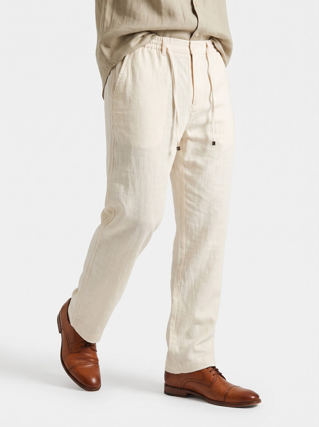 Warm Ivory Textured Linen Pants