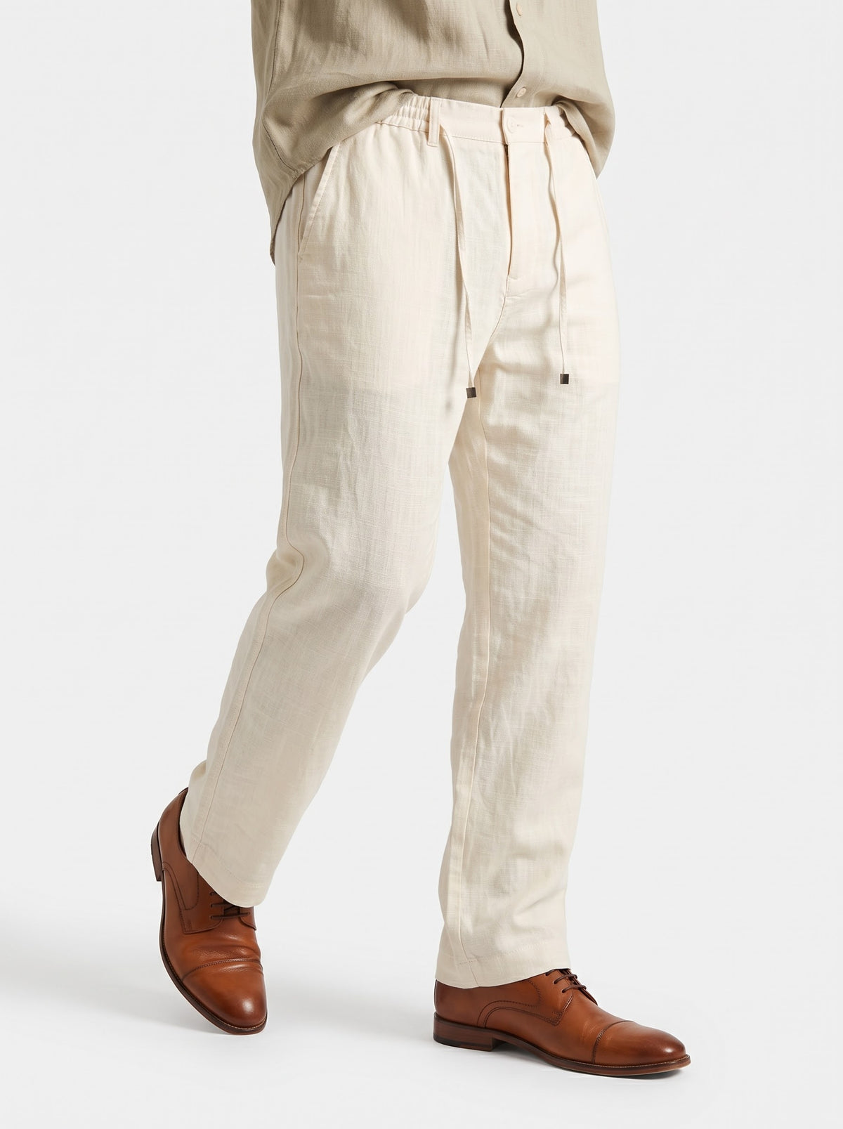Warm Ivory Textured Linen Pants
