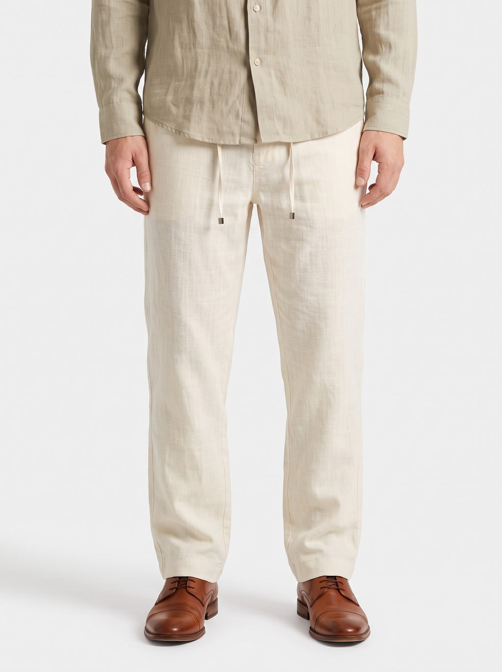 Warm Ivory Textured Linen Pants