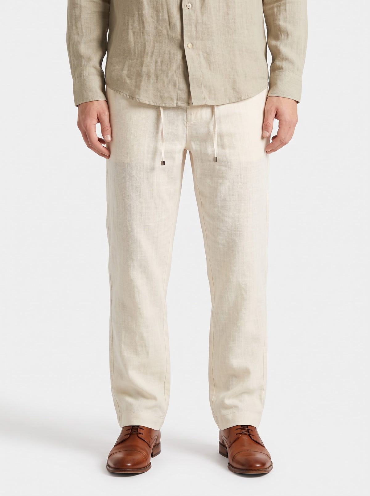 Warm Ivory Textured Linen Pants