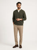 Olive Green Textured V-Notch Layered Knit