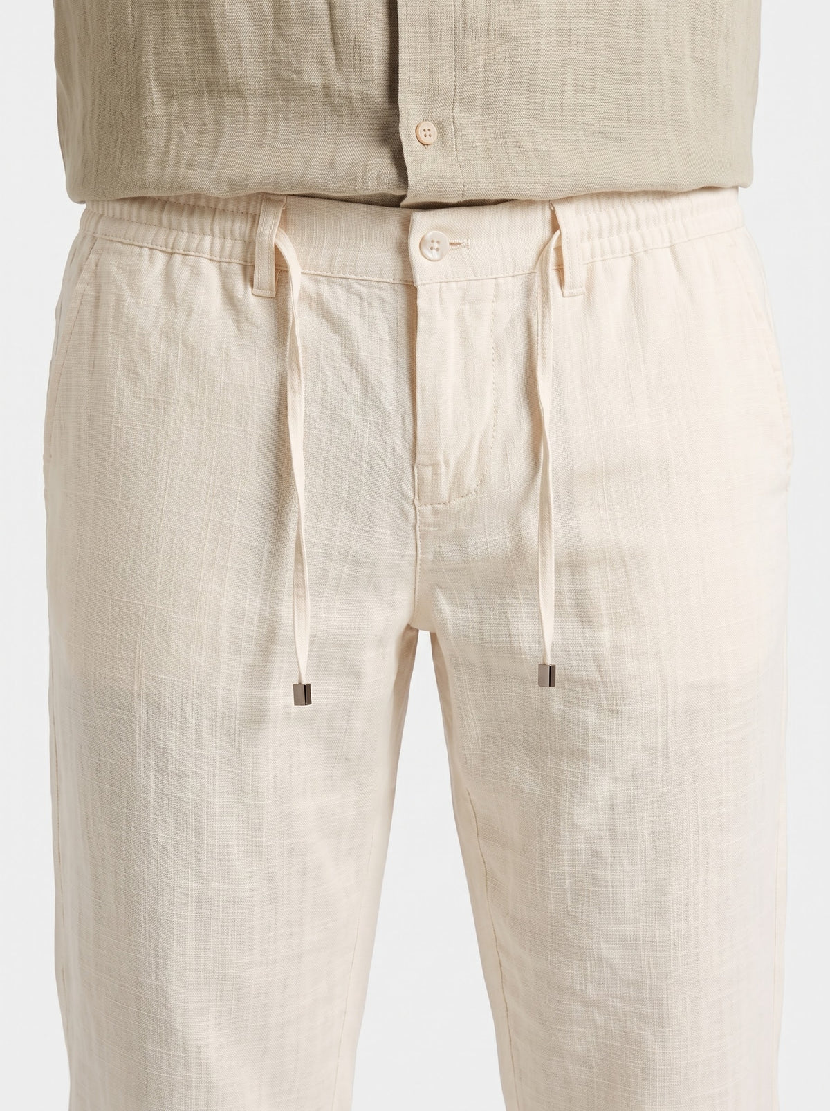Warm Ivory Textured Linen Pants