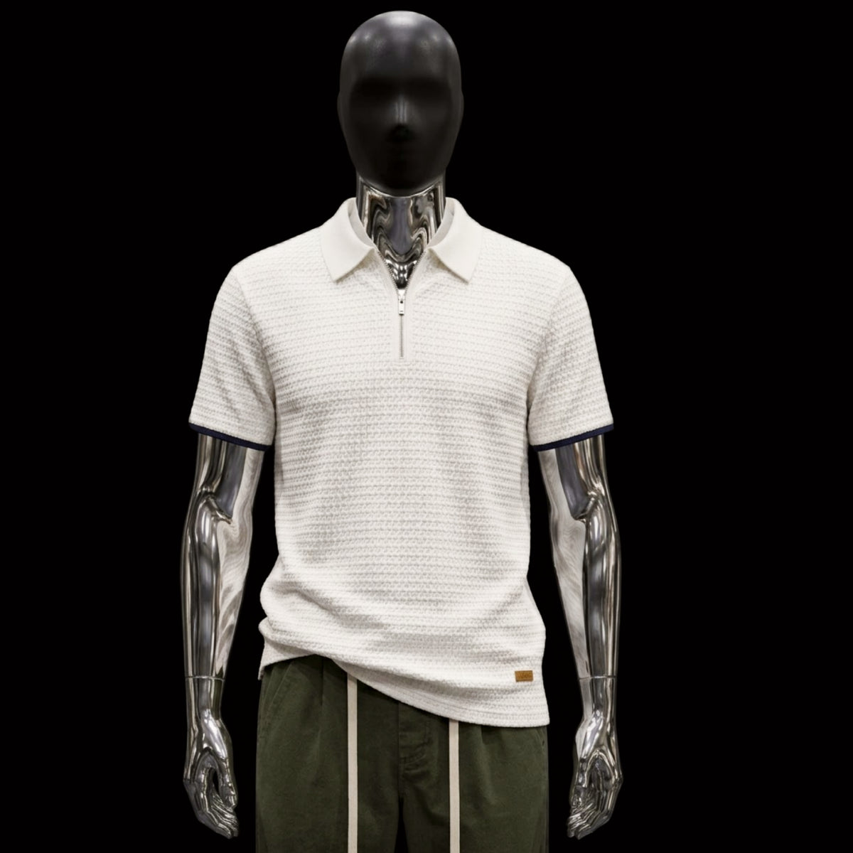 Alabaster Ivory Textured Knitted Zip Polo