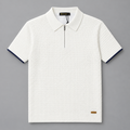Alabaster Ivory Textured Knitted Zip Polo