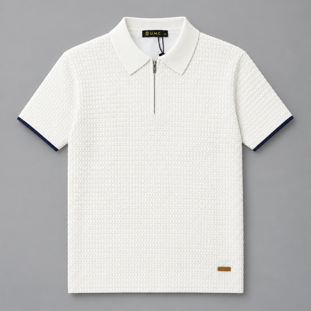 Alabaster Ivory Textured Knitted Zip Polo