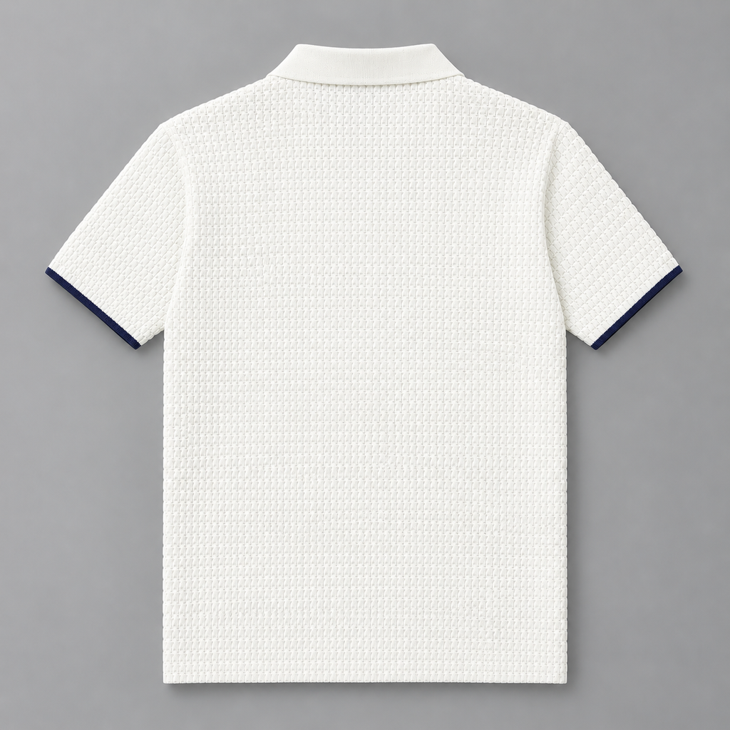 Alabaster Ivory Textured Knitted Zip Polo