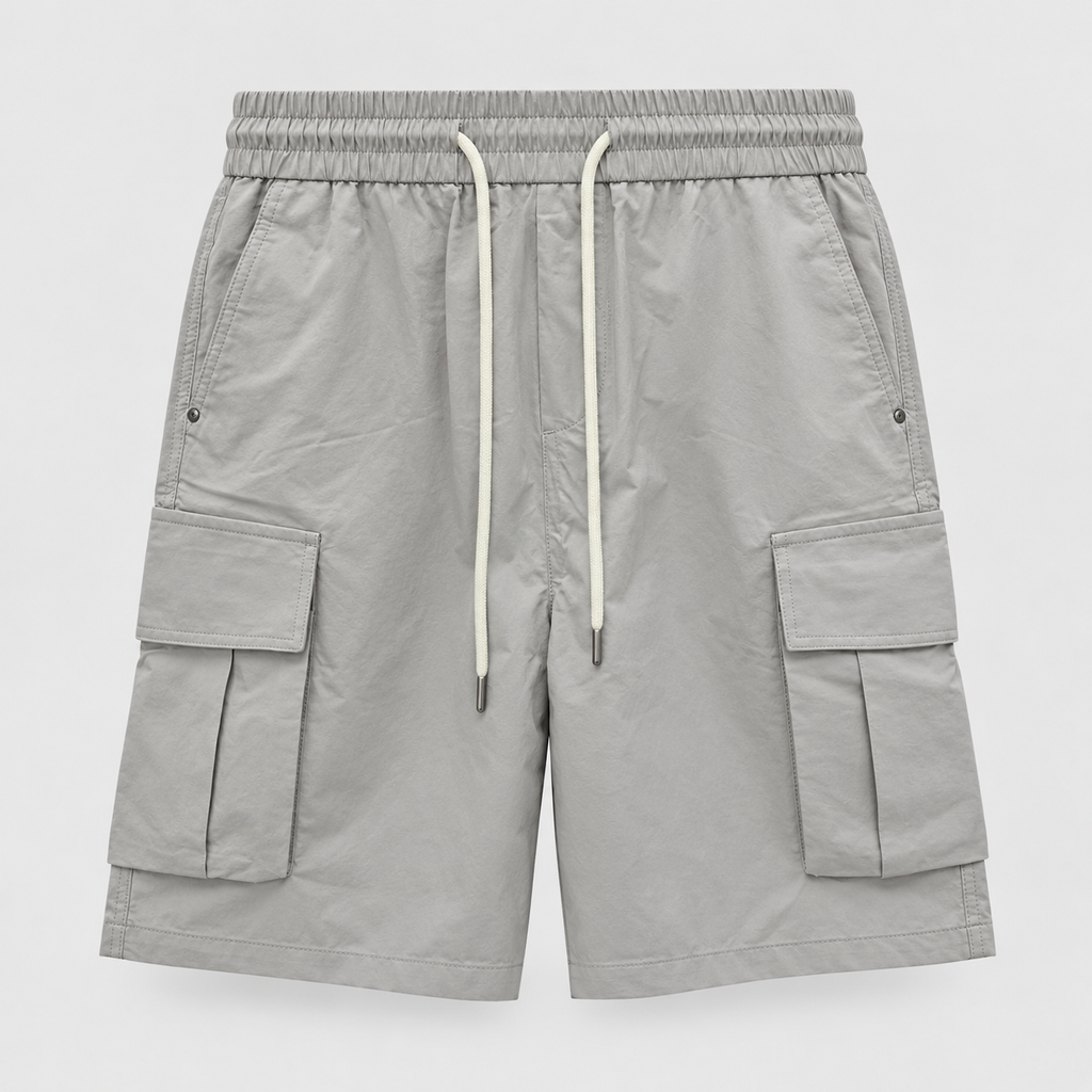 Grey Utility Pleated Cargo Shorts