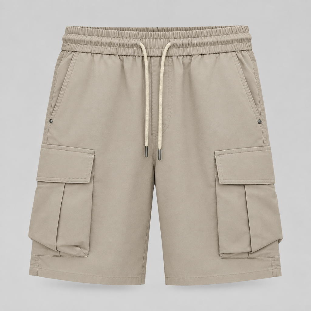Desert Sand Utility Pleated Cargo Shorts