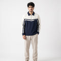 Retro Stripe Embroidered Half-Zip Polo Sweatshirt Cream & Navy Blue
