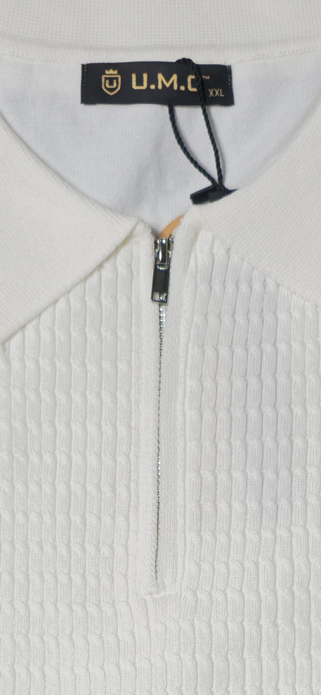 Alabaster Ivory Textured Knitted Zip Polo