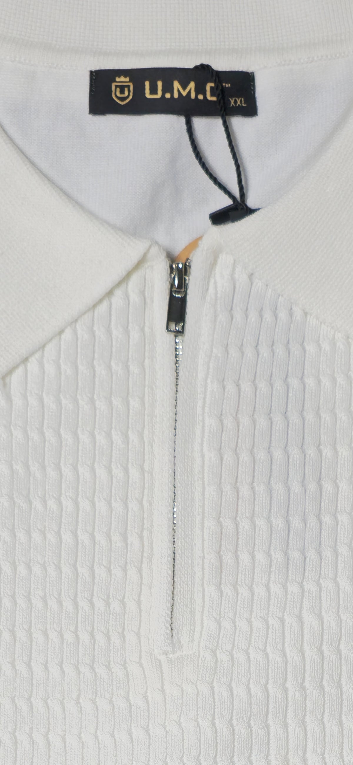 Alabaster Ivory Textured Knitted Zip Polo
