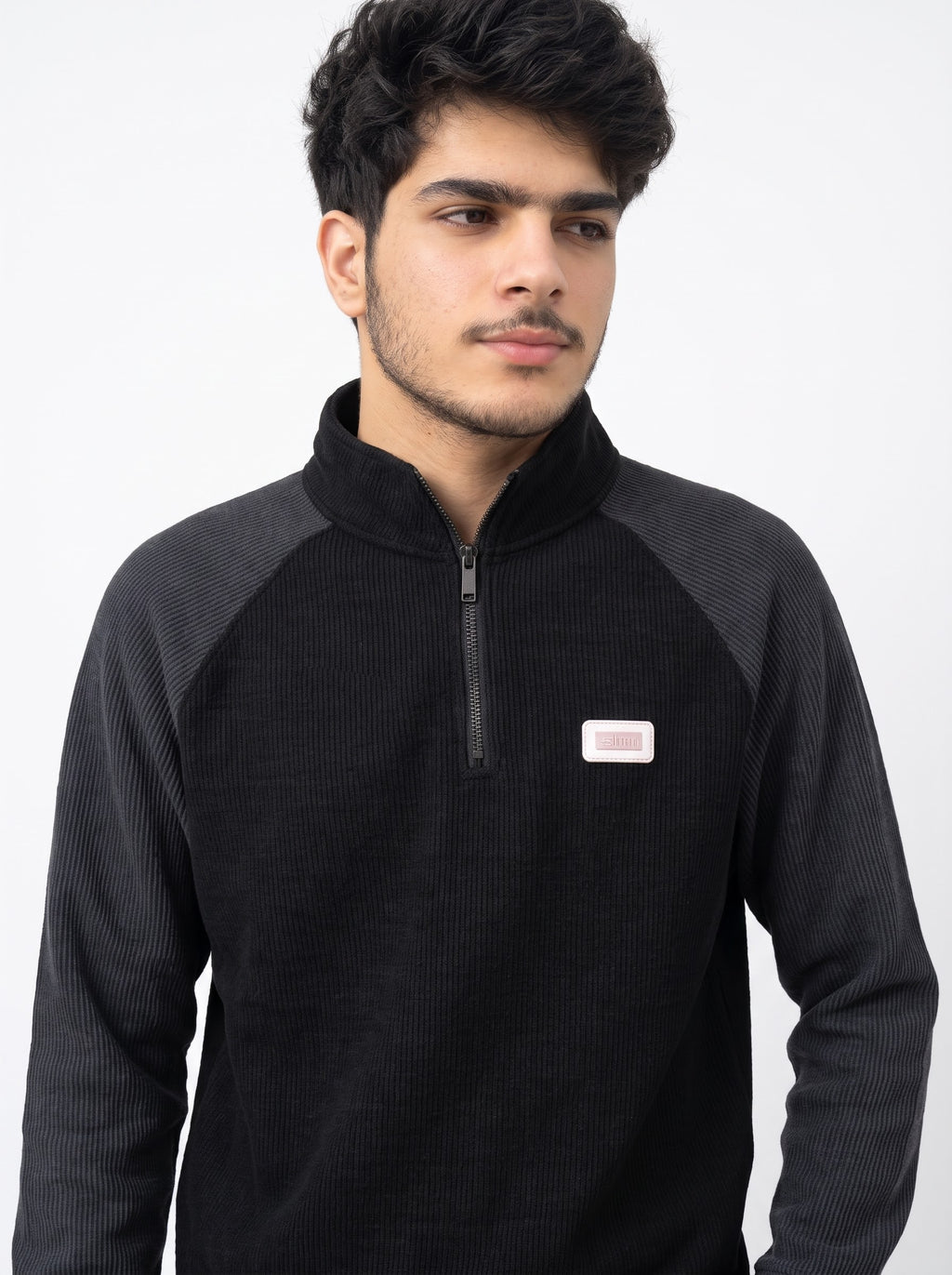Ribbed Raglan Quarter-Zip Sweatshirt