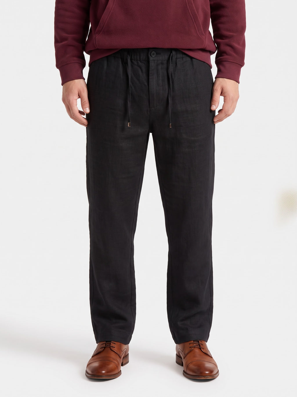 Black Textured Linen Pants